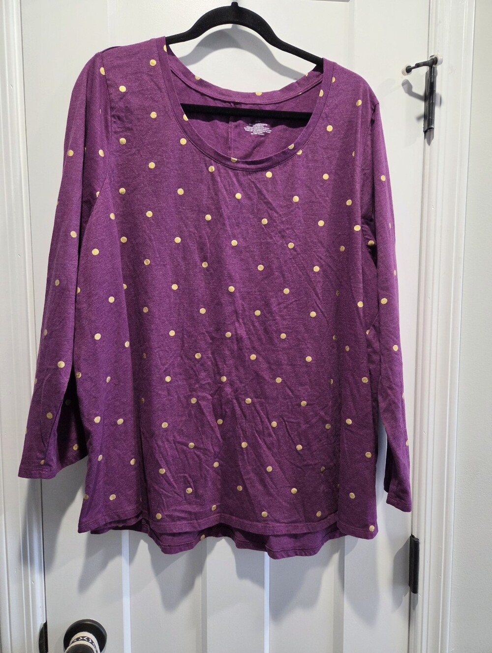 Lane Bryant Plum Color Long-Sleeve Top with Gold Polka Dots 22/24